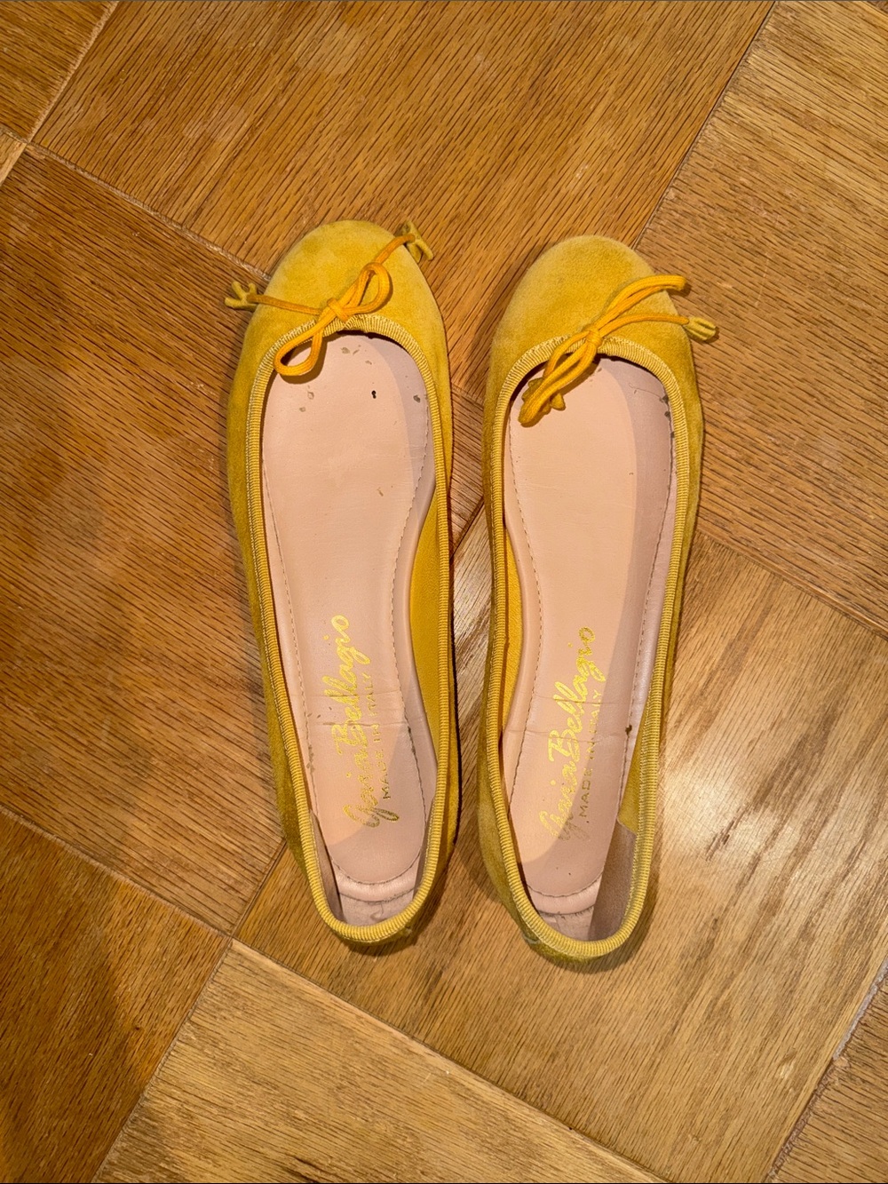 Yellow Suede Ballet Flats with Bow Accent - Women’s Classic Slip-On